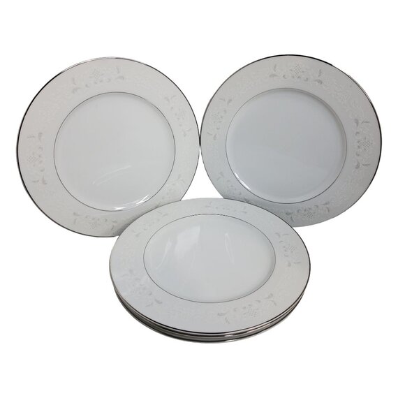 vintage set of 6 sango florence porcelain dinnerware platinum trim plates - Picture 2 of 5